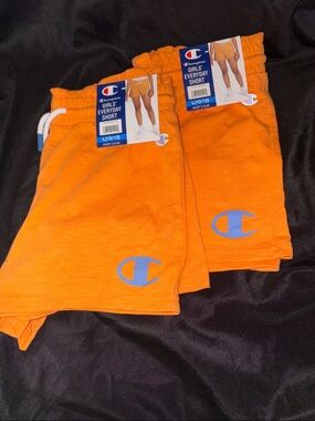 Champion Girls' Everyday Shorts - Orange with Light Blue Logo